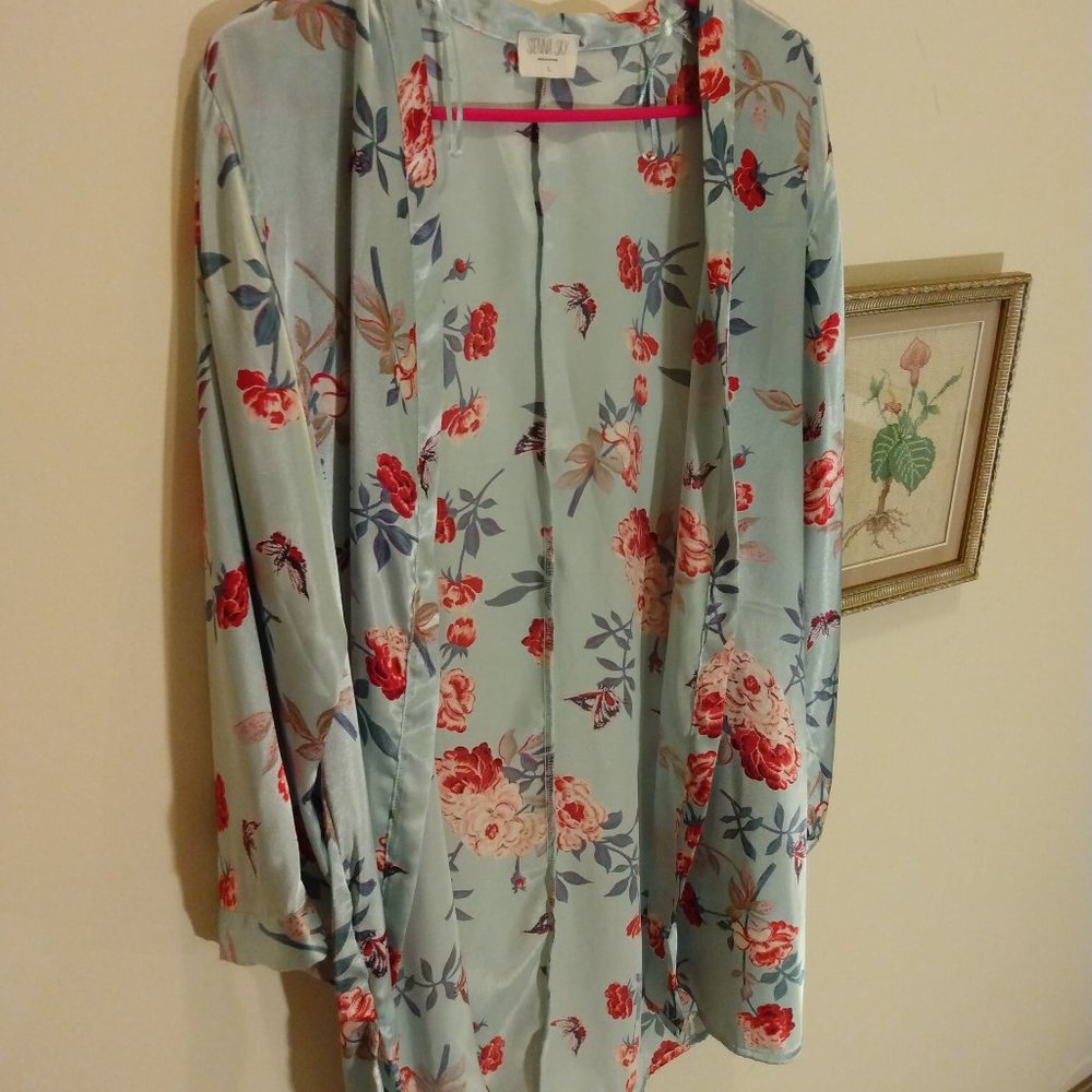 Sienna Sky Light Blue Floral Silky Robe
